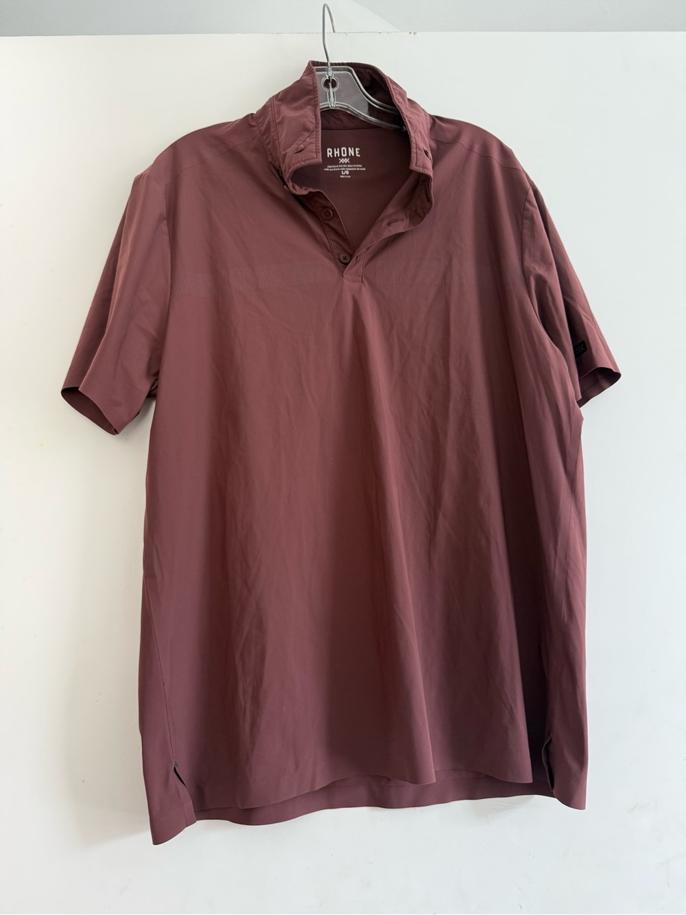 Rhone Tech Performance Polo Shirt Mens Large Maroon Burgundy GoldFusion Stretch